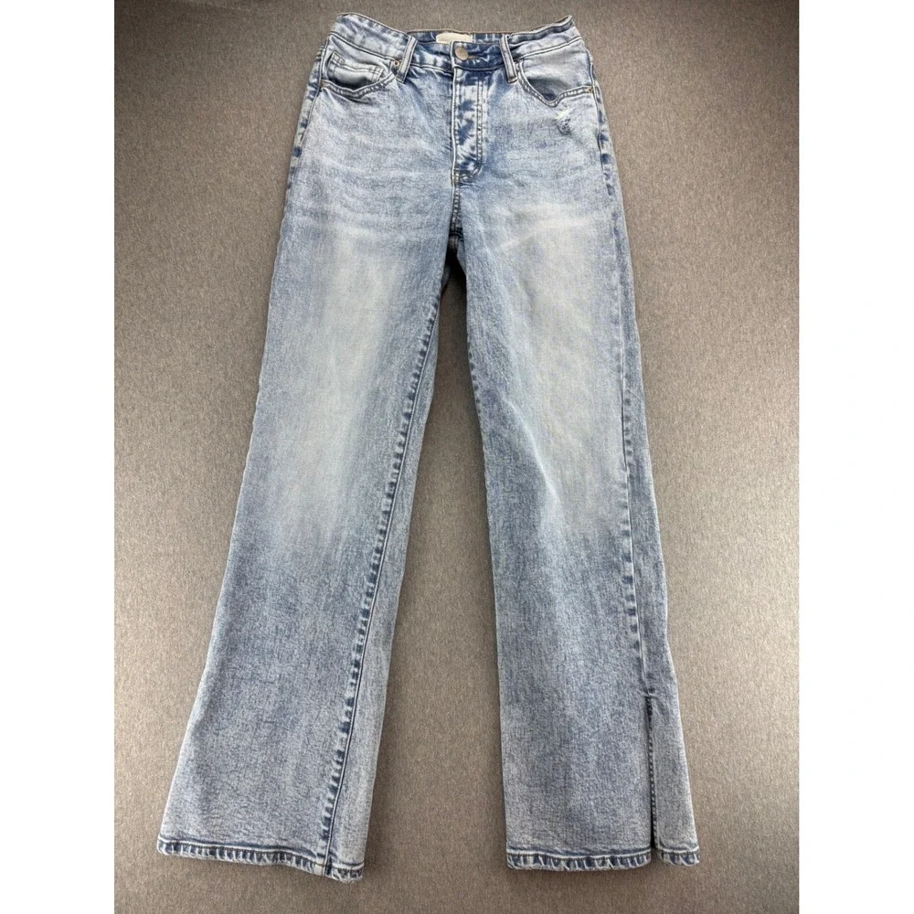 Gilded Intent Jeans Womens 25x32 90s Wide Leg Light Wash Denim Slit‎ Hem BOHO